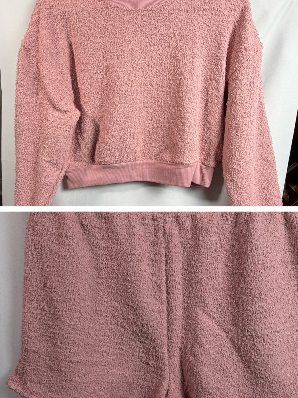 Bozzolo Pink Fuzzy Lounge Set Cropped NWOT Sweatshirt & Shorts L